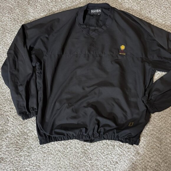 FootJoy Pullover Jacket Mens XL Black Burl Oaks Golf Club Windbreaker FJ Logo - Picture 1 of 9